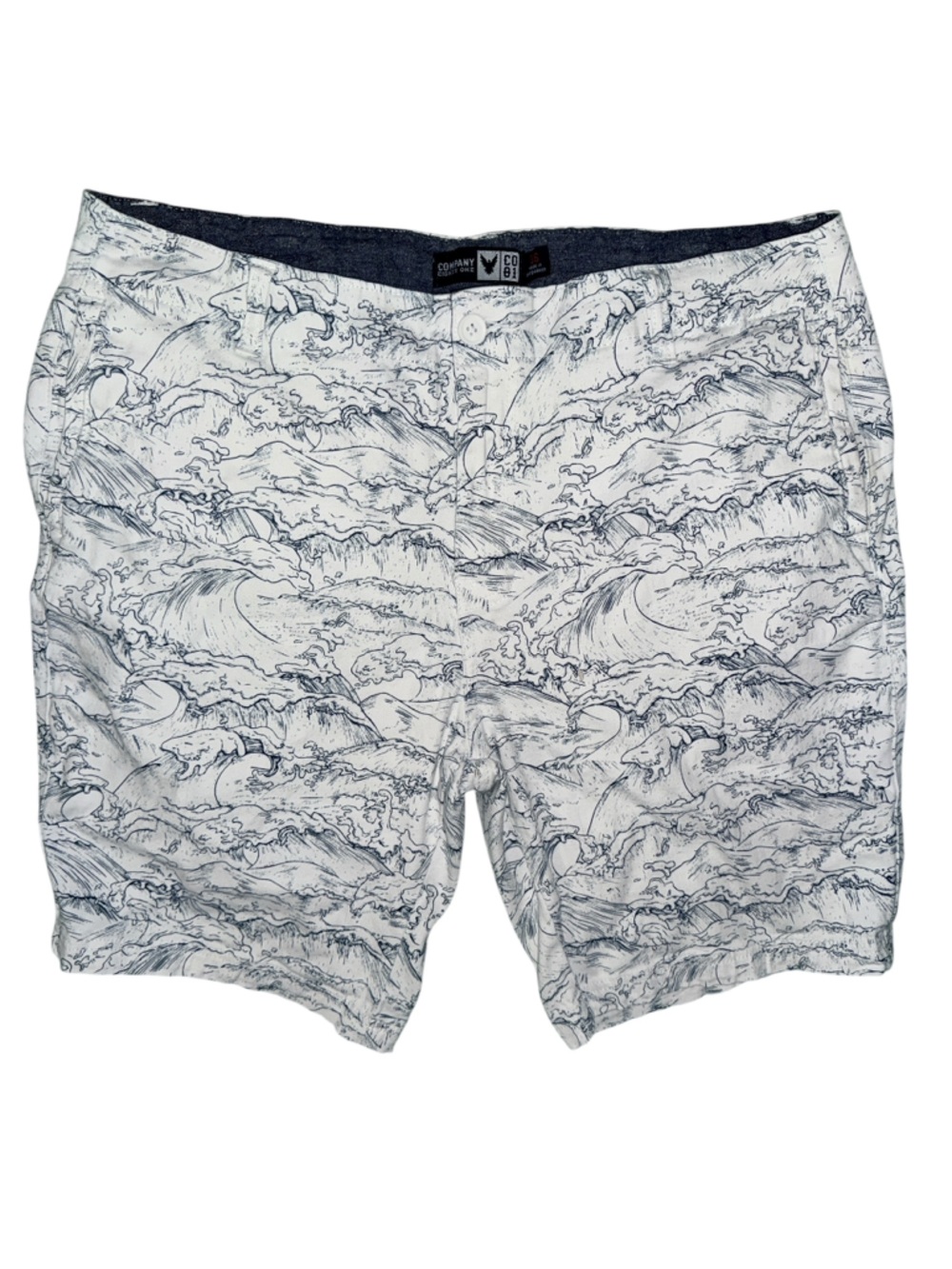 Men's Flat-Front Printed Shorts in White and Navy
